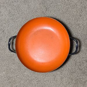 Vintage Hula Silesia Enamel Pan Made in Poland Orange 8” MCM Enamelware